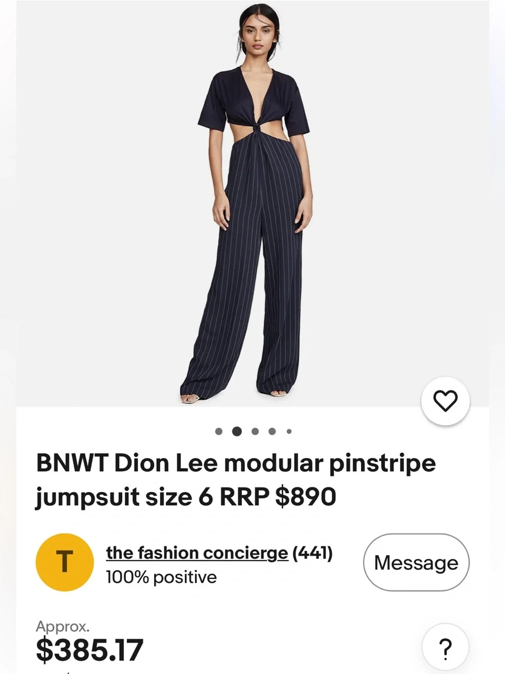 RARE!! DION LEE sz 6? Navy Pinstripe wide leg Cutout Jumpsuit with Front Knot_10